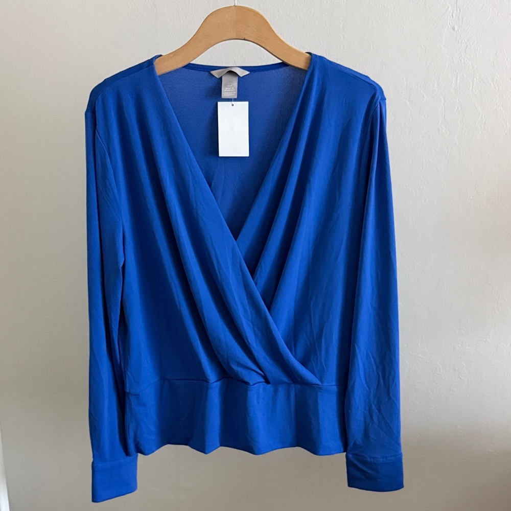 Blue Women's Surplice Long-Sleeve Top